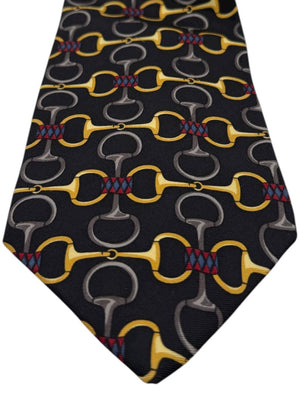 Paolo Gucci Silk Tie – Equestrian Bit Pattern – Black & Gold