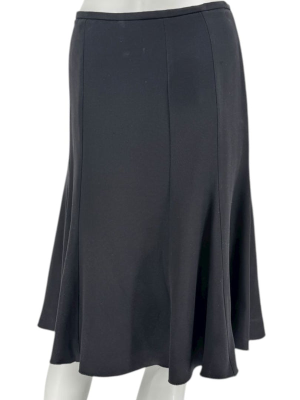 Armani Collezioni Black Acetate–Silk Flared Midi Skirt – Size 12 (IT 48)