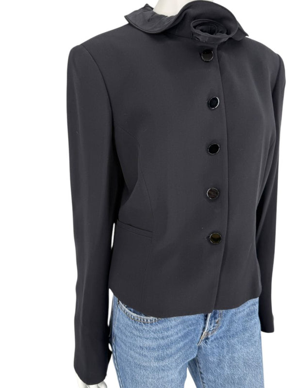 Armani Collezioni Black Rosette-Collar Tailored Jacket – Size 12