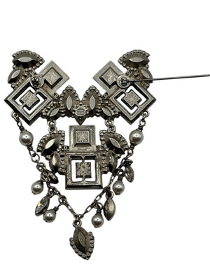 Chanel Crystal & Pearl Statement Brooch – Silver Tone  - With Box