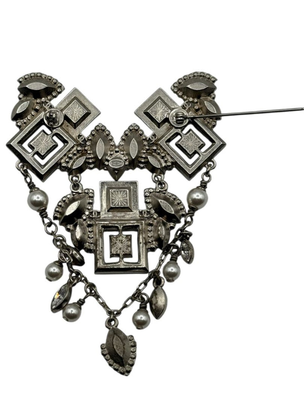 Chanel Crystal & Pearl Statement Brooch – Silver Tone  - With Box