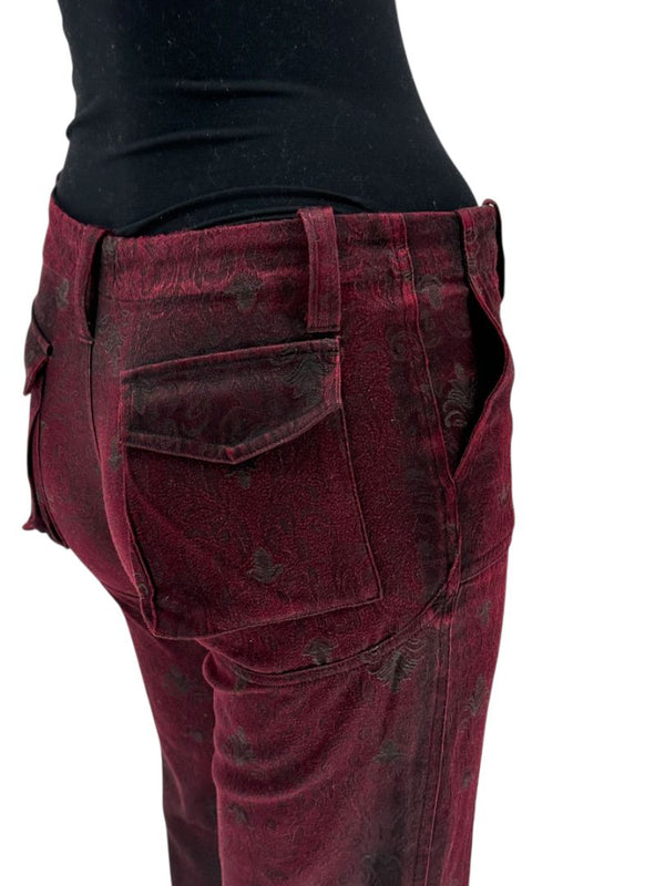 Custo Barcelona Women’s Burgundy Baroque-Print Denim-Style Pants – Size 4