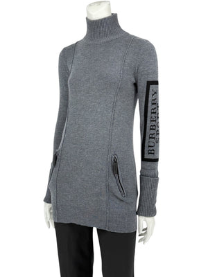 Burberry Sport Grey Wool Zip-Detail Turtleneck Sweater – Size: XS