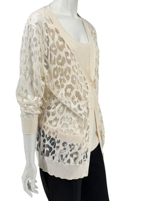 Magaschoni Ribbed Tank & Mesh Leopard Cardigan Twin Set – Size XL