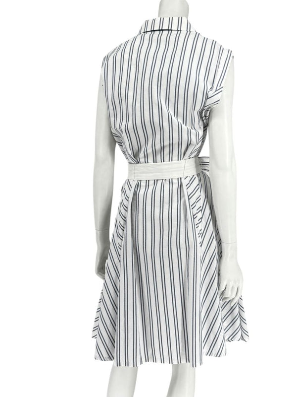 Lafayette 148 New York White & Navy Striped Sleeveless Shirtdress with Self-Tie Belt – Size XXL