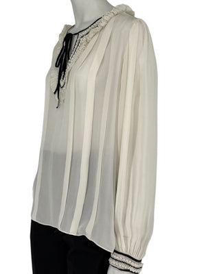 Oscar de la Renta Ivory Sheer Ruffled Blouse – Size 12