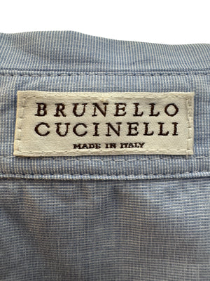 Brunello Cucinelli Light Blue Cotton Button-Front Shirt with Monili Trim – Size XL