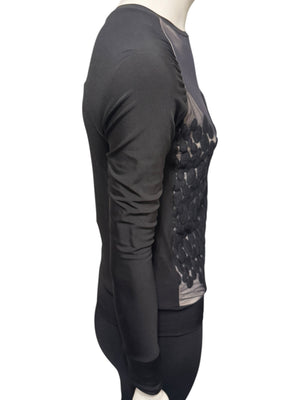 Lida Baday Black Sheer Mesh Embroidered Long Sleeve Top – Size XS