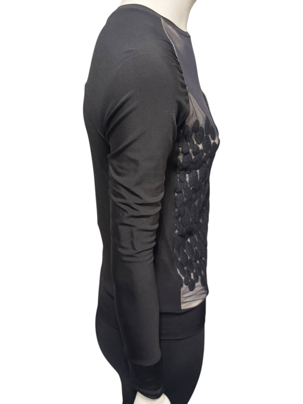 Lida Baday Black Sheer Mesh Embroidered Long Sleeve Top – Size XS