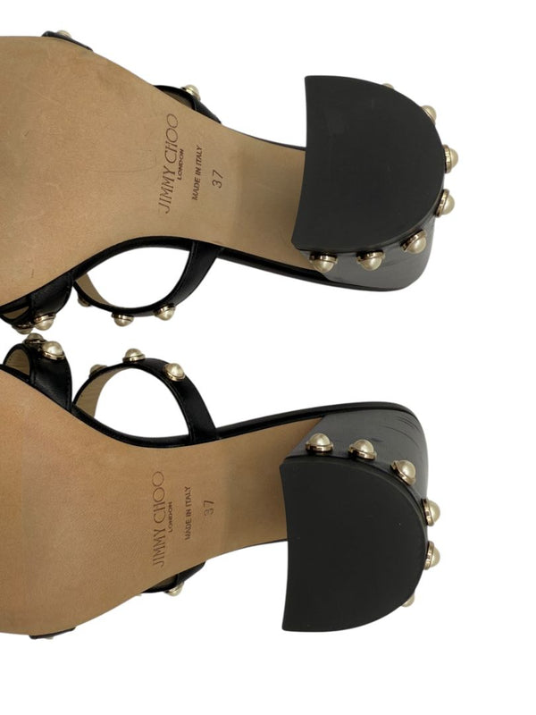 Jimmy Choo Hazal Faux Pearl Embellished Leather Sandals - Size 37