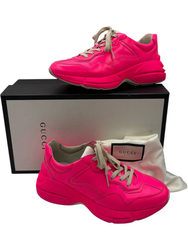 Gucci Rhyton Neon Pink Leather Low-Top Sneakers – Size 39