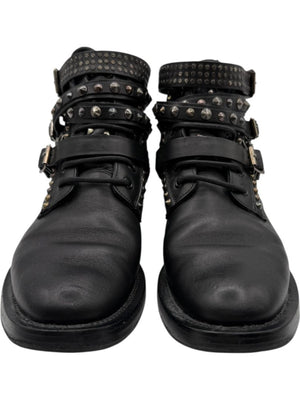 Saint Laurent Studded Leather Ankle Boots with Chains – Size 40