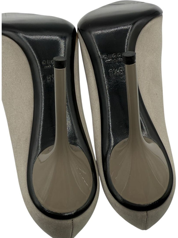 Gucci Satin Horsebit Peep-Toe Pumps with Crystal Detail – Size 8.5B