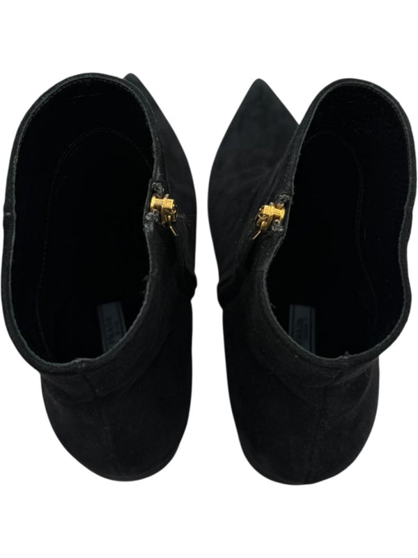 Prada Black Suede Pointed-Toe Booties – Size 39