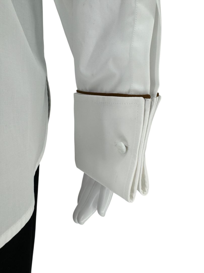 MaxMara White Cotton Piped Button-Down Shirt – Size US 10 / IT 44