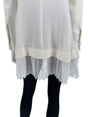Lela Rose Ivory Silk Tunic Blouse with Embroidered Hem – Size 8