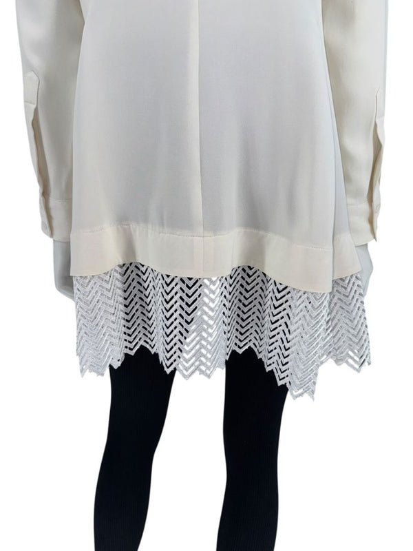 Lela Rose Ivory Silk Tunic Blouse with Embroidered Hem – Size 8