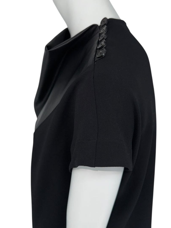 Proenza Schouler Black Draped Top with Faux Leather Inset – Size 6