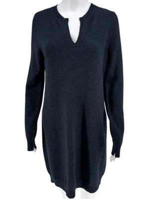 Loro Piana Navy Cashmere Split-Neck Tunic Sweater Dress – Size L