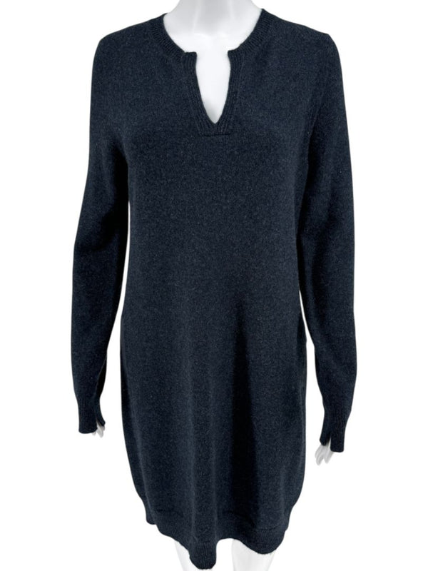 Loro Piana Navy Cashmere Split-Neck Tunic Sweater Dress – Size L