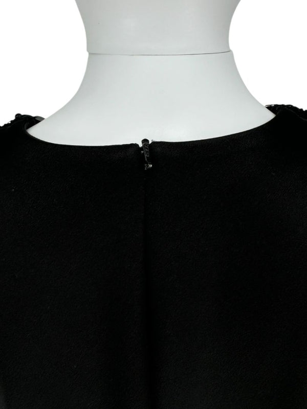 Pamella Roland Black A-Line Dress with Beaded Neckline & Pocket Detail - Large