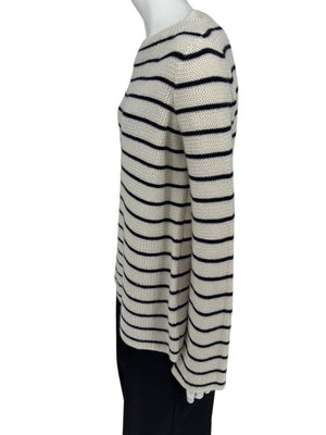 The Row Ivory & Navy Cashmere Striped Boatneck Sweater – Size S