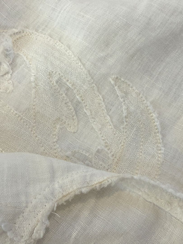 Fendi White Linen Sleeveless Tunic with Textured Floral Appliqué – Size L