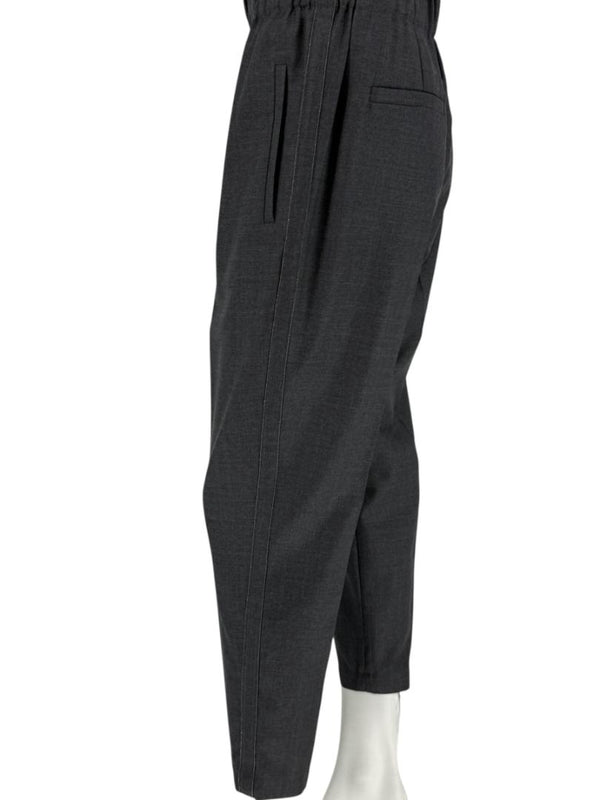 Brunello Cucinelli Monili Trim Charcoal Wool Pleated Tapered Pants - Size IT 42 / US 6