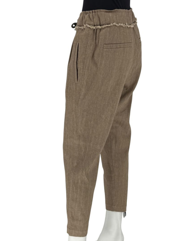 Brunello Cucinelli Taupe Linen-Cotton Drawstring Pants - Size IT 44 / US 8