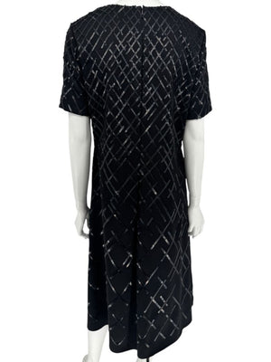 Pamella Roland Black Sequin Grid Shift Dress – Large