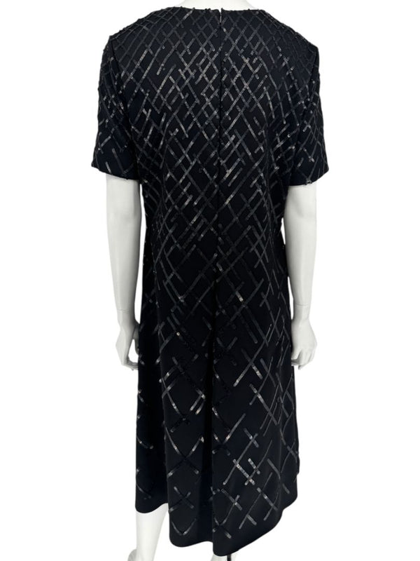 Pamella Roland Black Sequin Grid Shift Dress – Large