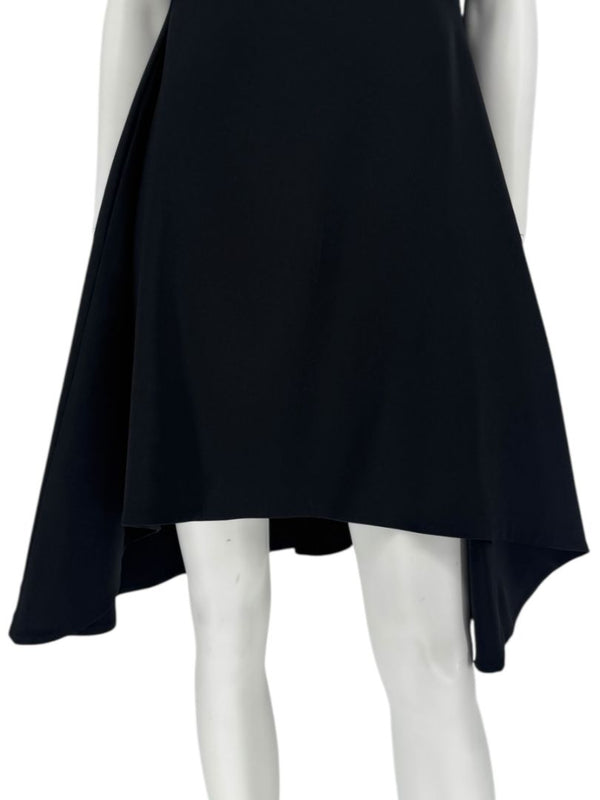 Pamella Roland Black Pearl-Trim Sleeve Handkerchief Hem Dress – Large