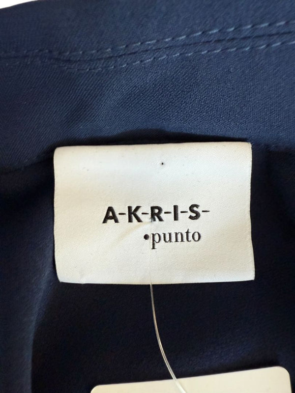 Akris Punto Navy Blue Viscose Acetate Tunic Dress Black Hem Roll Tab Sleeve - US 10