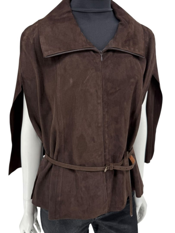 Akris Chocolate Brown Suede Cape Jacket – Size 12