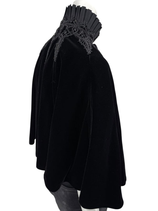 Ralph Lauren Black Velvet & Silk-Trim Cape – Size XS/S- NWT