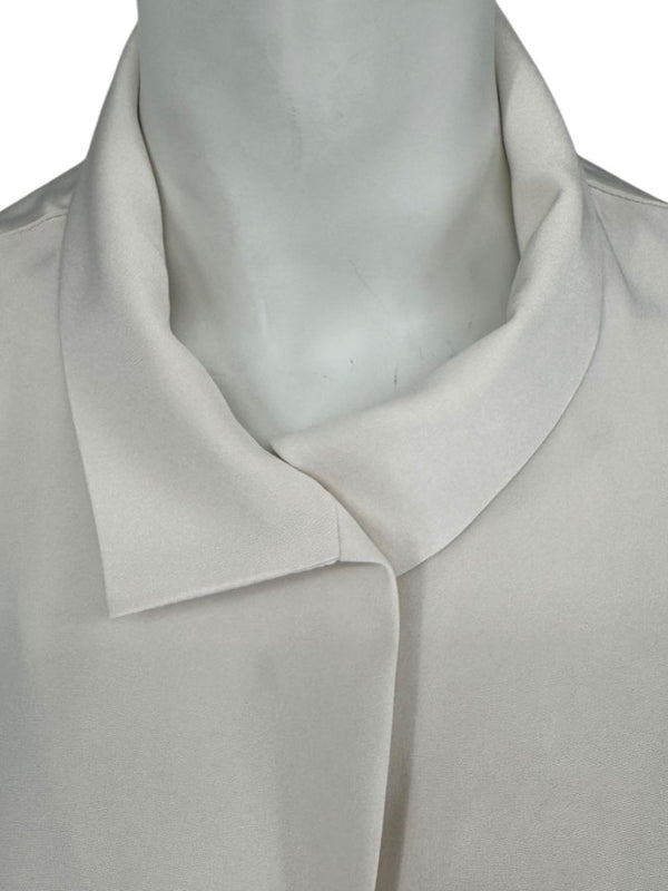 Peter Cohen Beige Silk Button-Front Blouse with Soft Notched Collar – Size L