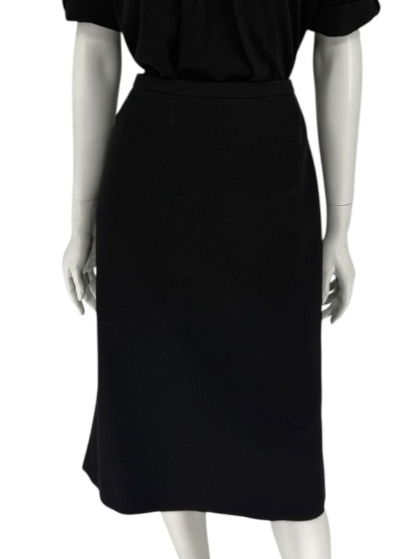 Rena Lange Black Wool Skirt with Contrast Pleated Back Panel – Size 12 (DE 42)