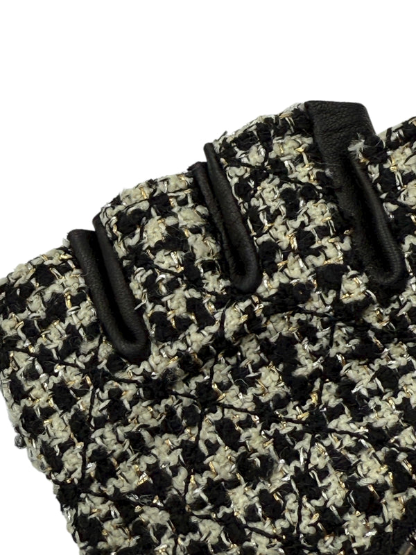 Chanel Black Tweed & Lambskin Fingerless Gloves – Size 7½