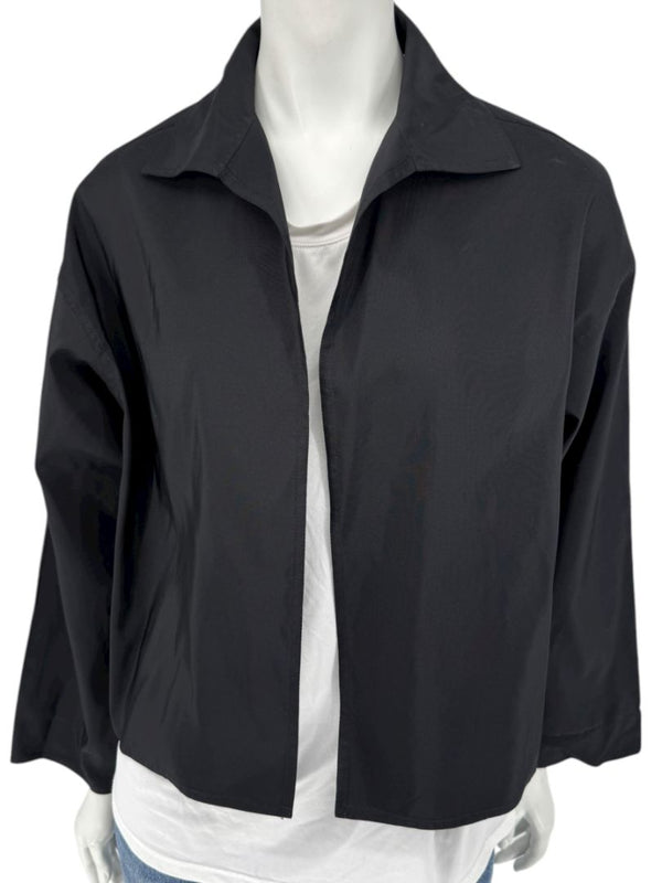 Zoran Black 100% Silk Cropped Jacket – Size Large