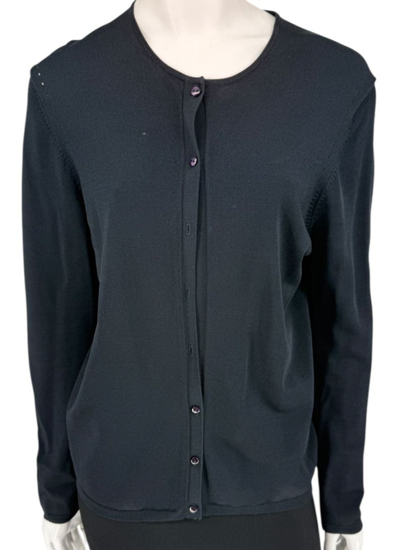 Oscar Navy Rayon-Nylon Knit Cardigan – Size L