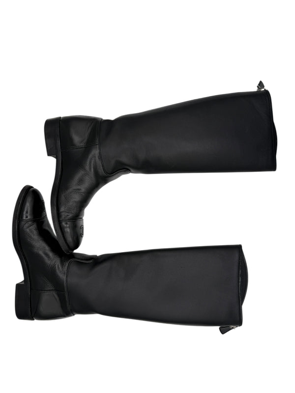 Chanel CC Captoe Black Leather Riding Boots – Size 36.5