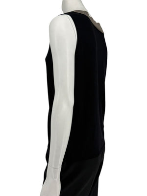 Akris Black Silk-Blend Knit Tank with Contrast V-Neck Trim – Size US 18