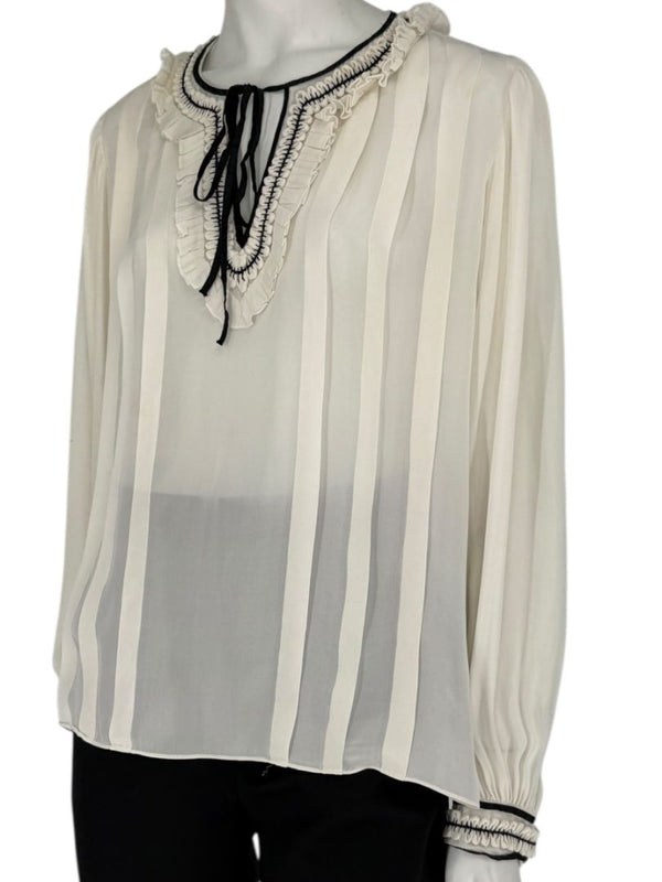 Oscar de la Renta Ivory Sheer Ruffled Blouse – Size 12