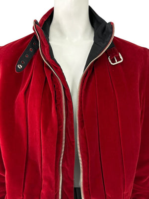 Jean Paul Gaultier Homme Oxblood Velvet Moto-Style Jacket – Size 52 (Men’s)