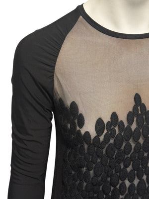 Lida Baday Black Sheer Mesh Embroidered Long Sleeve Top – Size XS