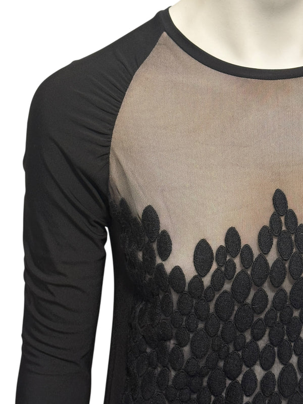 Lida Baday Black Sheer Mesh Embroidered Long Sleeve Top – Size XS