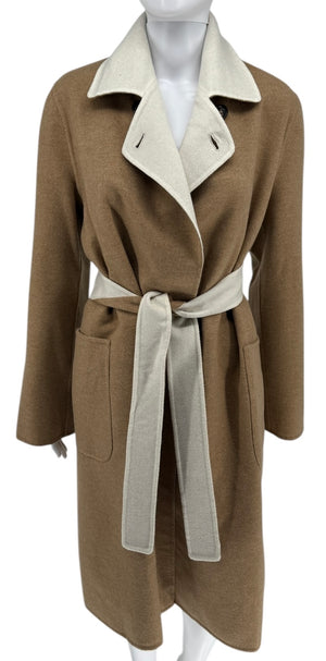 Kiton Brown & Ivory Reversible Cashemere Coat - NWT - Size 10