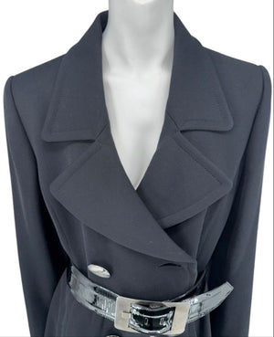 Armani Collezioni Black Wool Belted Coat – Size 10 (Good Condition)