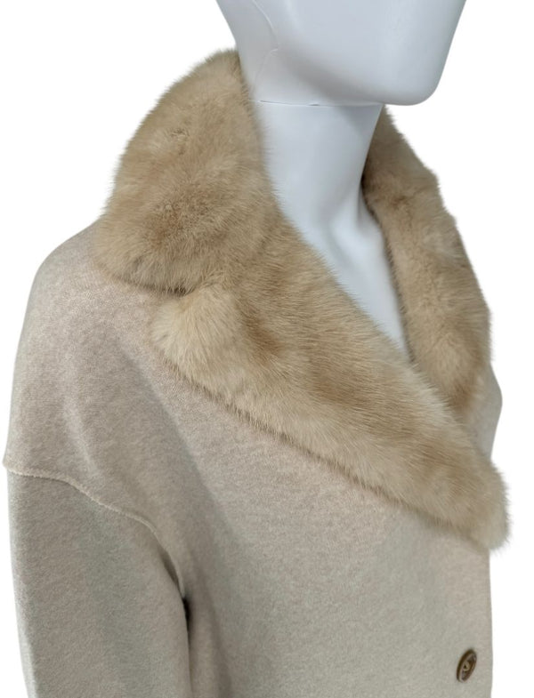 Agona Beige Cashmere Coat with Mink Fur Trim – Size S