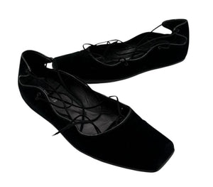 Helmut Lang Black Suede Lace-Up Ballet Flats – Size 10